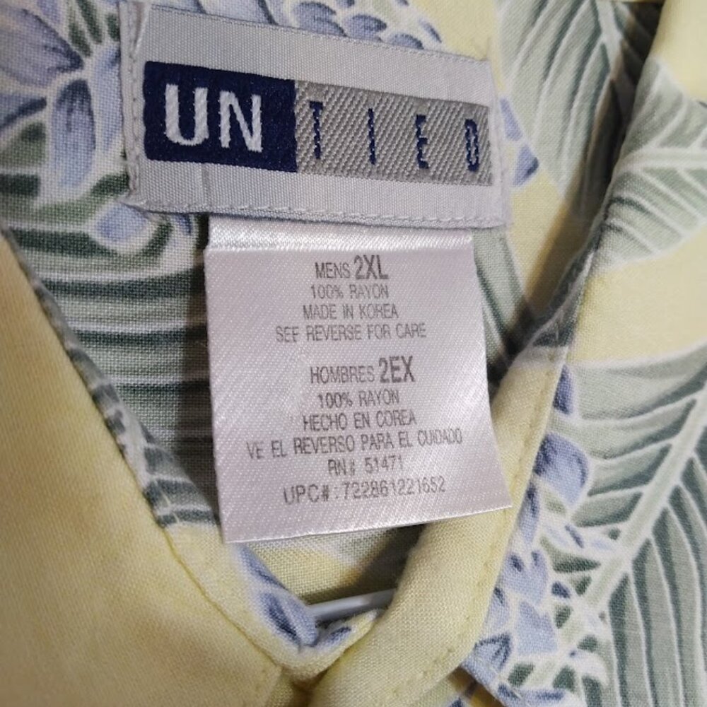 Vintage Hawaiian Men's Camp Shirt XXL Yellow Blue Palm Print Rayon Beach Casual - Picture 7 of 11